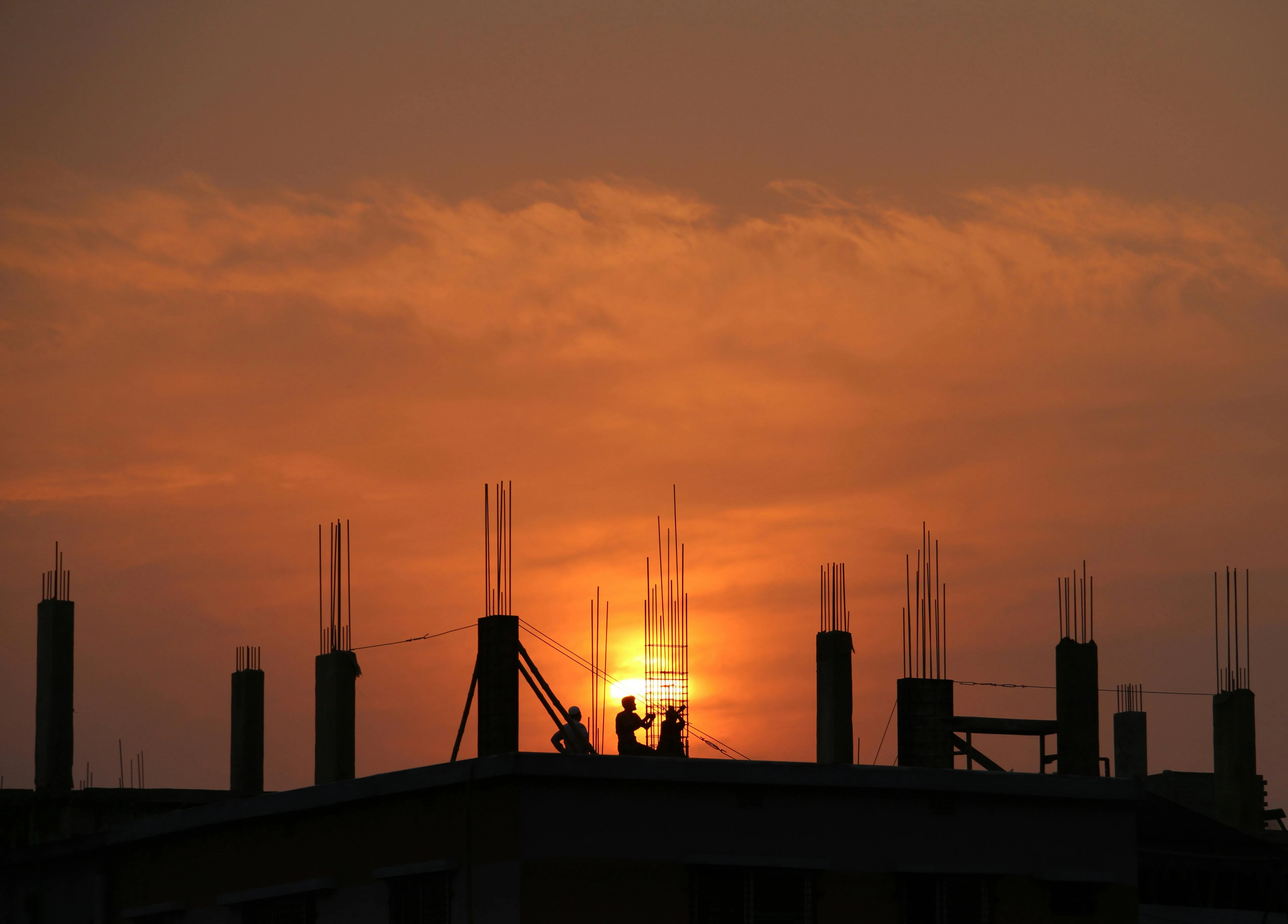 construction site at sunset