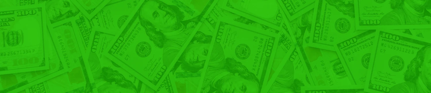 $100 bill notes slashed in light green, background image of cash